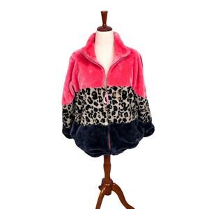 UGG Elaina Colorblock Faux Fur coat Pink Lily Multi color animal print black Sm